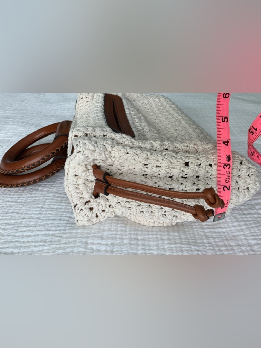 Patricia Nash Cream Crochet Tote with Brown Round Handles - Picture 8 of 9